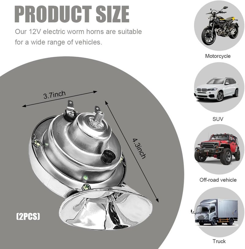 FSTURIOS 2PCS 300DB Super Loud Train Horns, 12V Waterproof Air Electric Snail Horn Replacement Kit, Universal Durable Raging Sound Air Horns for Car, Motorcycle, Truck, Marine Boat (Silver) - Image 2
